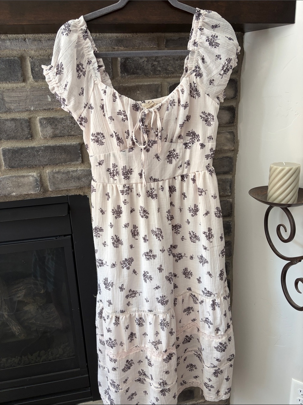 Blush Cream Maxi Dress with Purple Floral Print